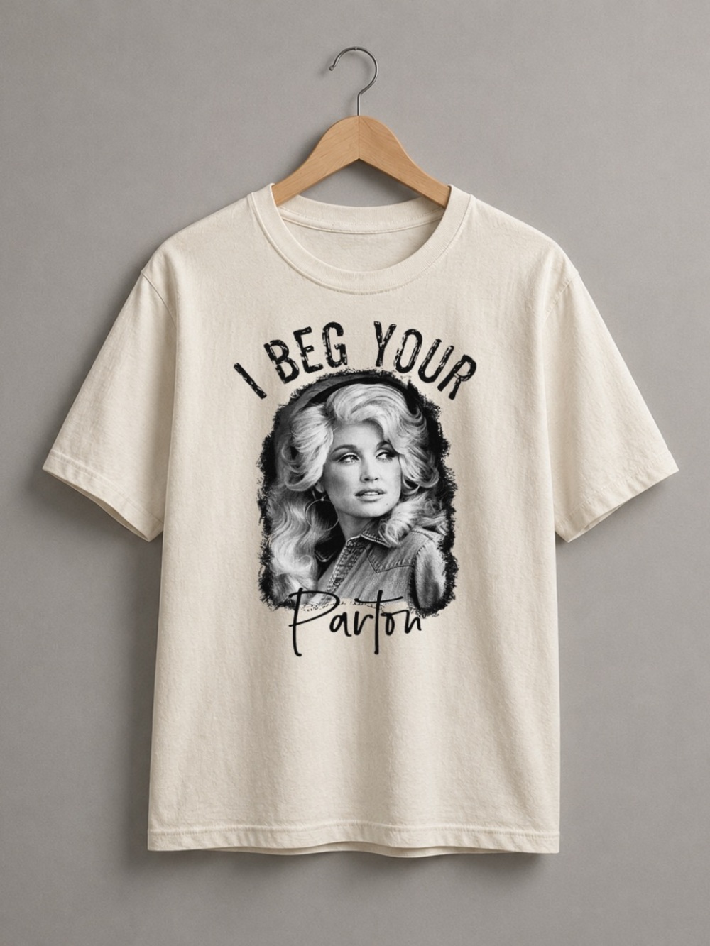 Off White Short Sleeve Graphic Tee with Black Portrait Print